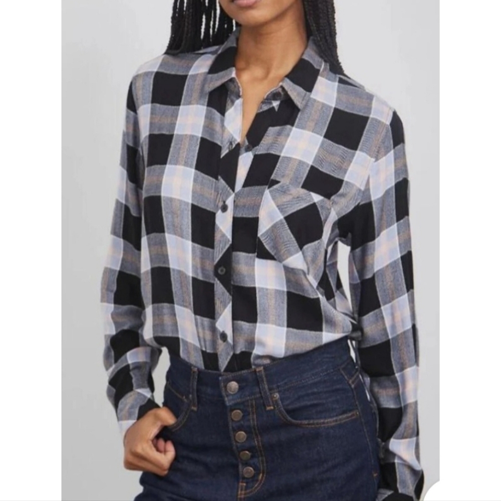 NWT Rails Hunter shirt ONYX PERIWINKLE Top long sleeves Button Up Shirt Rayon